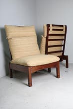 Vintage houten fauteuils uit 1975, Huis en Inrichting, Fauteuils, Hout, Gebruikt, Jaren '70, 75 tot 100 cm