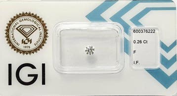 1 pcs Diamant (Natuurlijk) - 0.26 ct - Rond - F - IF -, Nieuw
