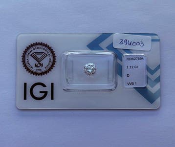 1 pcs Diamant (Natuurlijk) - 1.12 ct - Rond - D (kleurloos), Nieuw