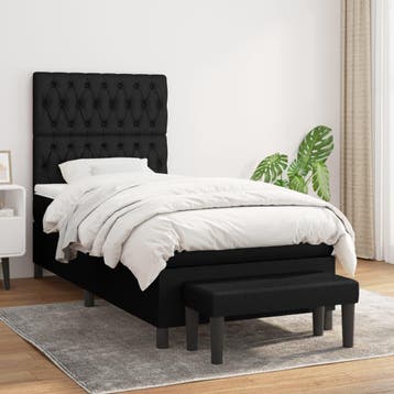 vidaXL Boxspring met matras stof zwart 90x200 cm, 90 cm, Eenpersoons, Verzenden, Zwart