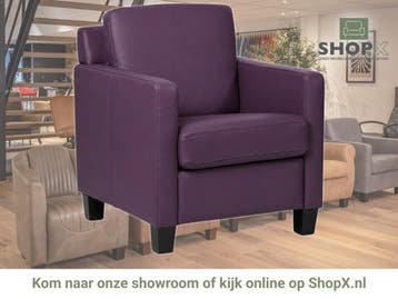 Leren fauteuil Smart - Toledo Aubergine (paars) - Poten, Huis en Inrichting, Fauteuils, Nieuw, Ophalen of Verzenden, Bohemian, Eigentijds, Modern, Retro