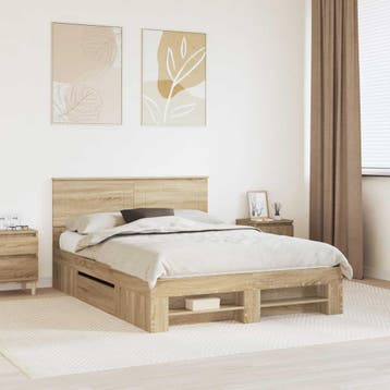 vidaXL Bedframe met hoofdeinde Sonoma Eiken 140 x 200 cm, Bruin, Verzenden, Hout, Nieuw
