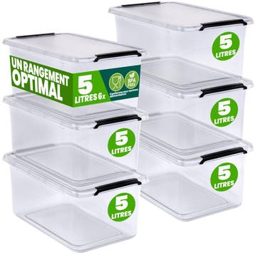 Opbergbox Transparant Set van 6 30x20x12cm 5L (Opbergmanden), Verzenden, Nieuw