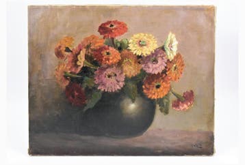 Bloemstilleven Boeket Gerberas - H. Endlich, Bloemen, Origineel werk, Olieverf, Klassiek
