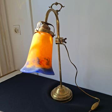 Tafellamp - koper. messing. pate de verre