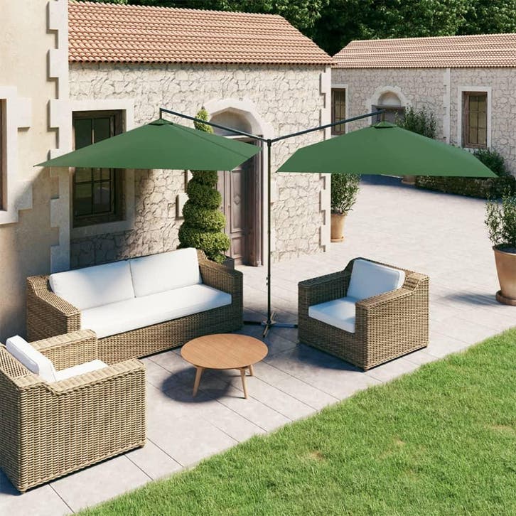 vidaXL Parasol dubbel met stalen paal 600x300 cm groen, Tuin en Terras, Parasols, Nieuw, Meer dan 4 meter, Verzenden