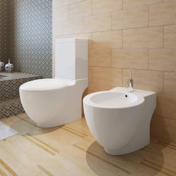 vidaXL Toilet- en bidetset staand keramiek wit, Verzenden, Nieuw