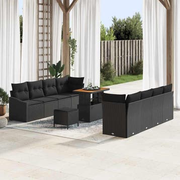 vidaXL Tuin Sofa Set 11 st 10-Aantal zitplaatsen Zwart, Verzenden, Nieuw, Rotan, Meer dan 8 zitplaatsen