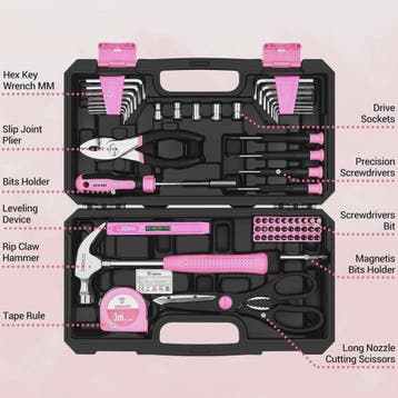 DEKO Complete Gereedschapskist Roze - 62 Delen - Ideaal voor, Verzenden, Nieuw