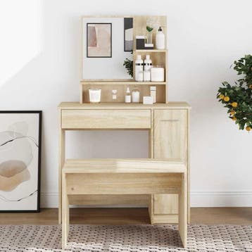 vidaXL Kaptafel met spiegel 86,5x35x136 cm sonoma, Verzenden, Nieuw