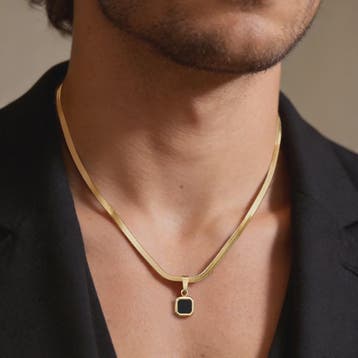 Vnox Heren Ketting met Geometrische Vierkante Natuursteen Ha, Verzenden, Nieuw