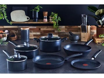 Tefal Black Stone - Koekenpannenset - Ø 24/28 cm - Aluminium, Verzenden, Zo goed als nieuw