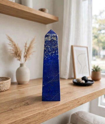 Een magnifiek, hoogwaardig lapis lazuli-obelisk presenteren