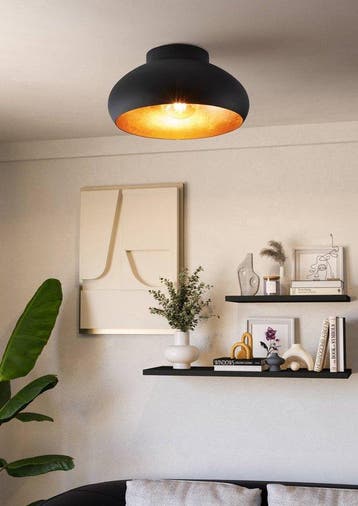 EGLO Mogano 2 Plafondlamp - E27 - Ø28 cm - Zwart|Bladgoud, Verzenden, Nieuw