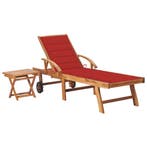 vidaXL Ligbed met tafel en kussen massief teakhout, Tuin en Terras, Ligbedden, Verzenden, Nieuw