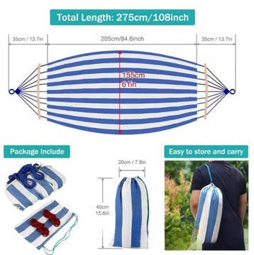 Tweepersoons Canvas Hangmat met Gebogen Houten Spreidstokken, Verzenden, Nieuw