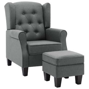 Armstoel met hocker - Lichtgrijs | 41% Korting | Snel, Huis en Inrichting, 75 tot 100 cm, Ophalen of Verzenden, Zo goed als nieuw