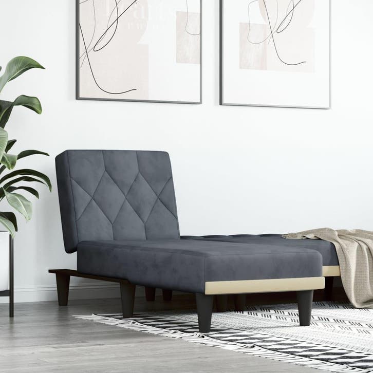 vidaXL Chaise longue fluweel donkergrijs, Huis en Inrichting, Banken | Sofa's en Chaises Longues, Nieuw, Verzenden
