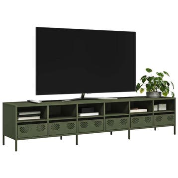 vidaXL Tv-meubel 202x39x43,5 cm koudgewalst staal olijfgroen, Verzenden, Nieuw, Metaal