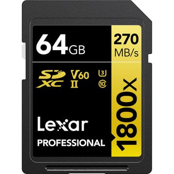 Lexar SDXC Professional 64GB 1800X UHS-II V60 Gold, Ophalen of Verzenden, Nieuw, Overige typen, Overige merken