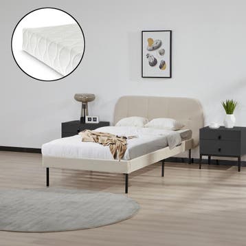 Gestoffeerd bed Porvoo met bedbodem en matras 90x200 cm beig, Huis en Inrichting, Slaapkamer | Bedden, Verzenden, Nieuw