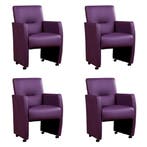 Set van 4 Leren eetkamerstoelen Pleasure - Toledo Aubergine, Ophalen of Verzenden, Nieuw, Leer