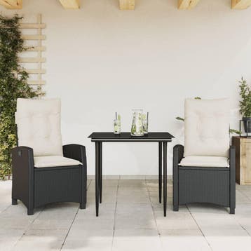 vidaXL 3-delige Tuinset met kussens poly rattan zwart, Verzenden, Nieuw, 2 zitplaatsen, Tuinset