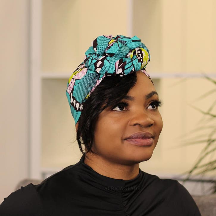Afrikaanse hoofddoek / headwrap - Turquoise roze bloemen, Kleding | Dames, Hoeden en Petten, Nieuw, Ophalen of Verzenden