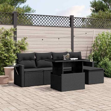 vidaXL 6-delige Loungeset met kussens poly rattan zwart, Verzenden, Nieuw, Loungeset