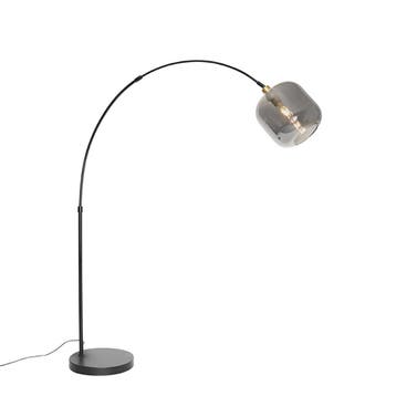Booglamp zwart met goud met smoke glas - Zuzanna, Huis en Inrichting, Lampen | Vloerlampen, Verzenden, Nieuw, Glas, Art Deco
