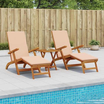 vidaXL Ligstoelkentingen en opvouwbare zonnebader 3 st Beige, Tuin en Terras, Verzenden, Nieuw