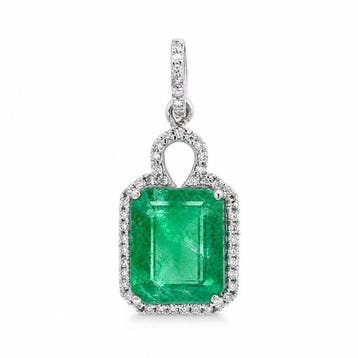 Zonder minimumprijs - Hanger Platina - 3.00ct. tw. Smaragd -