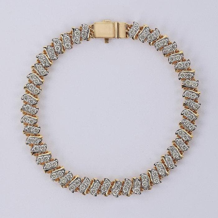 Tennis armband - 14 karaat Geel goud - 2.42ct. tw. Diamant, Sieraden, Tassen en Uiterlijk, Antieke sieraden