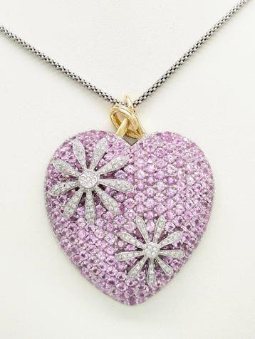 Halsketting - 18 karaat Witgoud Saffier - Diamant, Nieuw