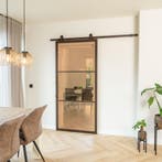 Stalen Schuifdeur - 3 Vlaks - Brons - Brons rook glas, Doe-het-zelf en Verbouw, 75 tot 150 cm, Nieuw, 150 tot 225 cm, Metaal