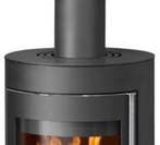HOUTKACHEL JUSTUS MINO TRIOS MET AAN 3-ZIJDEN VUURZICHT., Nieuw, Hout, Vrijstaand, Houtkachel