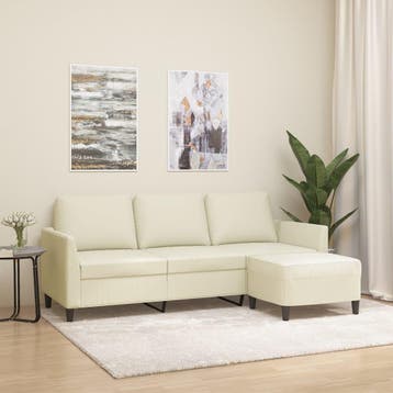 vidaXL Driezitsbank met voetenbank 180 cm kunstleer crème, Verzenden, Leer, Minder dan 150 cm, Driepersoons