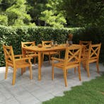 vidaXL 7-delige Tuinset massief acaciahout, 6 zitplaatsen, Nieuw, Tuinset, Verzenden