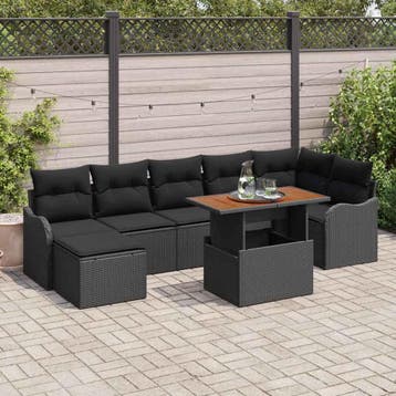 vidaXL Tuin Sofa Set 8 st Zwart Poly riet, Verzenden, Nieuw, Rotan, 8 zitplaatsen