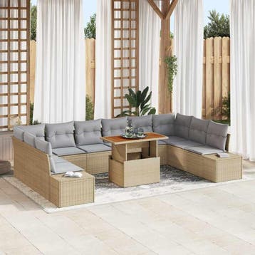 vidaXL Tuin Sofa Set 11 st Beige en Grijs, Tuin en Terras, Verzenden, Nieuw, Rotan, Meer dan 8 zitplaatsen