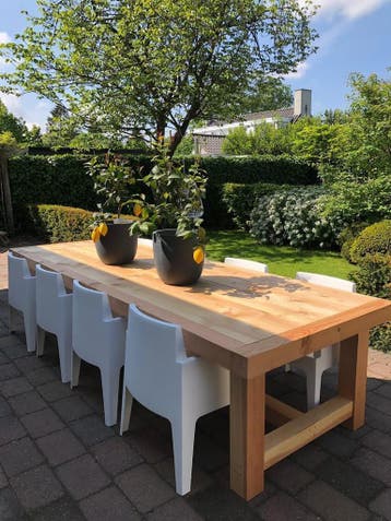 Zeer robuuste tuintafel met lijst 9x9cm en poten 14x14cm, Nieuw, Rechthoekig, Hout