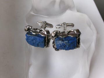 Zilver, lapis lazuli - Manchetknopen - Art Deco-stijl