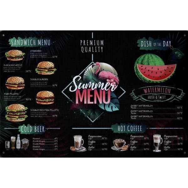 Wandbord - Premium Quality Summer Menu, Huis en Inrichting, Woonaccessoires | Wanddecoraties, Nieuw, Ophalen of Verzenden