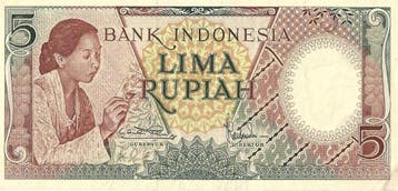 Indonesië 5 Rupiah 1958 - Batikmaakster - UNC bankbiljet, Verzenden