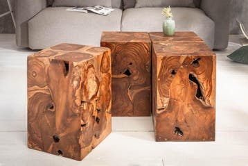 Massieve bijzettafel SQUARE 30cm teakhouten kubuskruk -, Ophalen of Verzenden, Nieuw