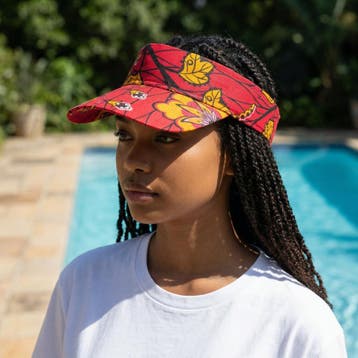 Zonneklep / Pet met Afrikaanse print - Rode Botanical Flow, Kleding | Heren, Hoeden en Petten, Ophalen of Verzenden, Nieuw