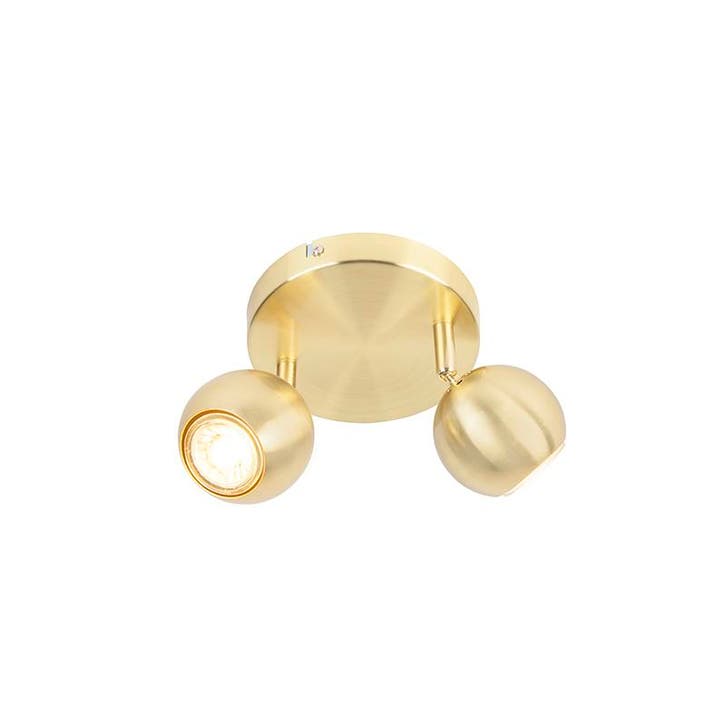 Retro ronde spot messing met plafondplaat 2-lichts - Gissi, Huis en Inrichting, Lampen | Spots, Nieuw, Verzenden