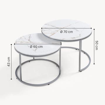 [en.casa] Salontafel Skagen set van 2 rond marmer wit en zil, Verzenden, Nieuw