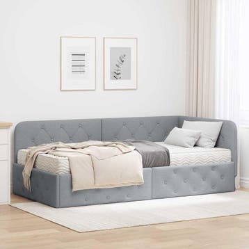 vidaXL Hoekbedframe Lichtgrijs 90 x 190 cm Stof, Huis en Inrichting, Verzenden, Nieuw, Stof