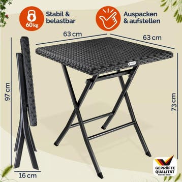Klaptafel Rome Zwart Kunststof 75x65x65cm (Tafels), Verzenden, Nieuw